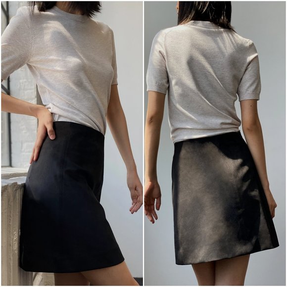 Aritzia Babaton Modern Mini Skirt black Vegan suede size 6 a-line - Picture 7 of 7